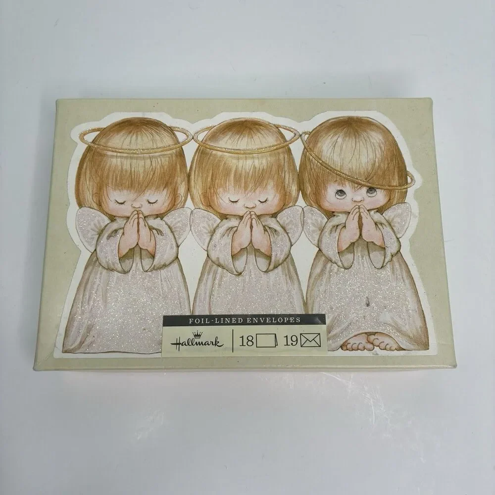 Hallmark Christmas Cards Ruth Morehead Three Little Angels Box Of 18 Foil Cards